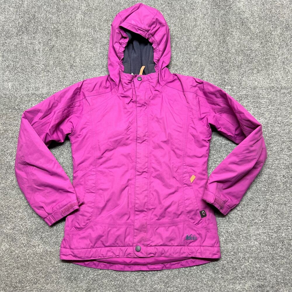 REI Girls M 10-12 Hooded Fleece Lined Jacket Full Zip Outdoor Warm Winter